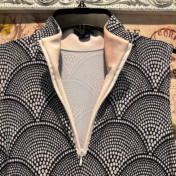 Melly M Blue and White Sleeveless Sheath Dress with Zip Collar - Picture 2 of 9